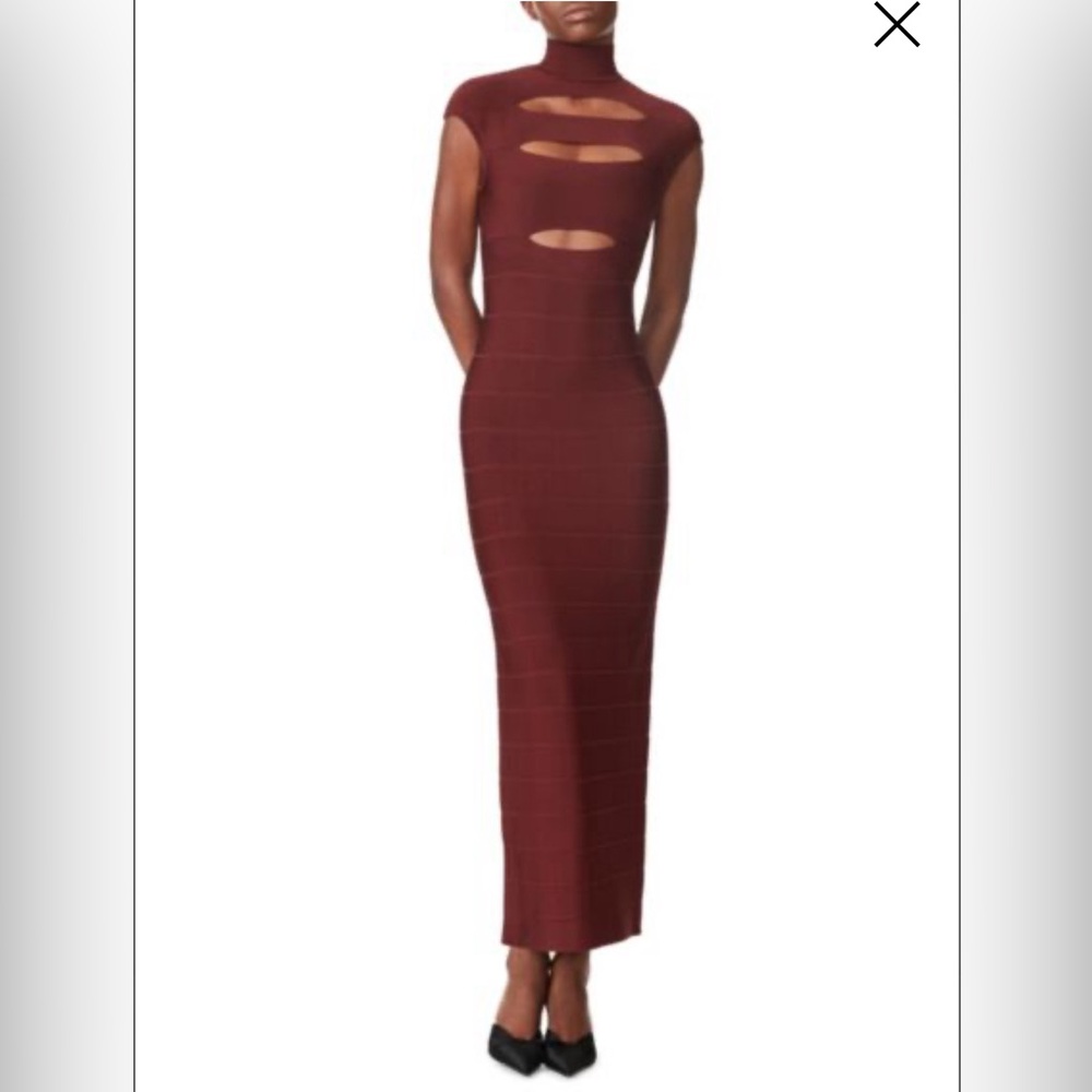 Herve Leger Iconic Mock Neck Cap Sleeve Cutout Bandage Gown - NWT